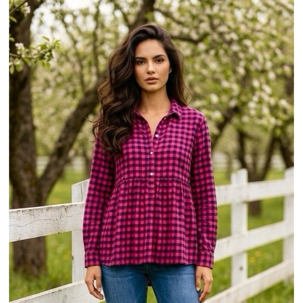 American Eagle Ahh-Mazingly Soft Red Plaid Babydoll Shirt Womens L Jeggings Fit
